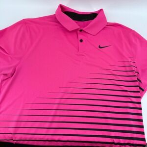 Nike Dri-Fit Mens Size L Golf Polo Shirt Bright Pink Black Stripe Standard Fit
